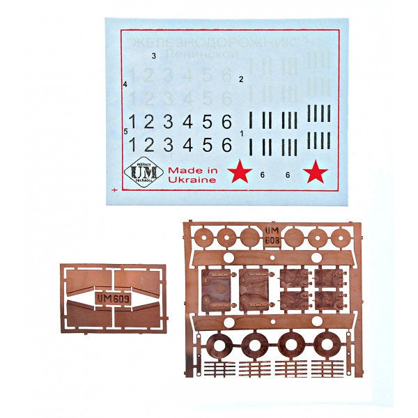UMT 609 OB-3 armored railway car with T-26-1 turret Scale 1:72 Plastic Model Armoured Wagon Kit