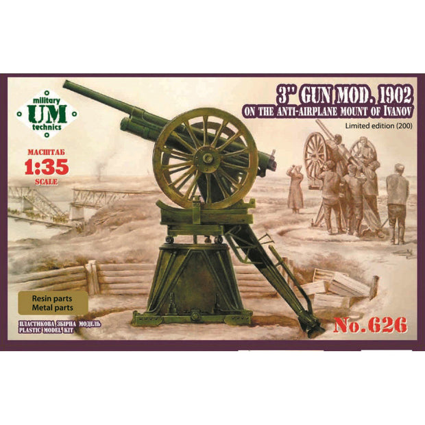 UMT 626 3" Gun mod,1902 on the anti-airplane mount of Ivanov Scale 1:35 Plastic Model Artillery Kit