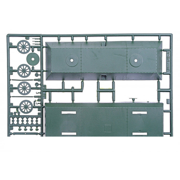 UMT 628 Biaxial armored carriages of type OB-3 with double T-26-1 conical turrets Scale 1:72 Plastic Model Armoured Wagon Kit