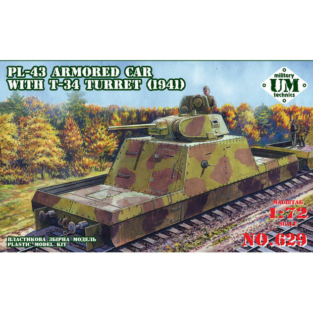 UMT 629 PL-43 armored car with T-34 turret, 1941 year Scale 1:72 Plastic Model Armoured Wagon Kit
