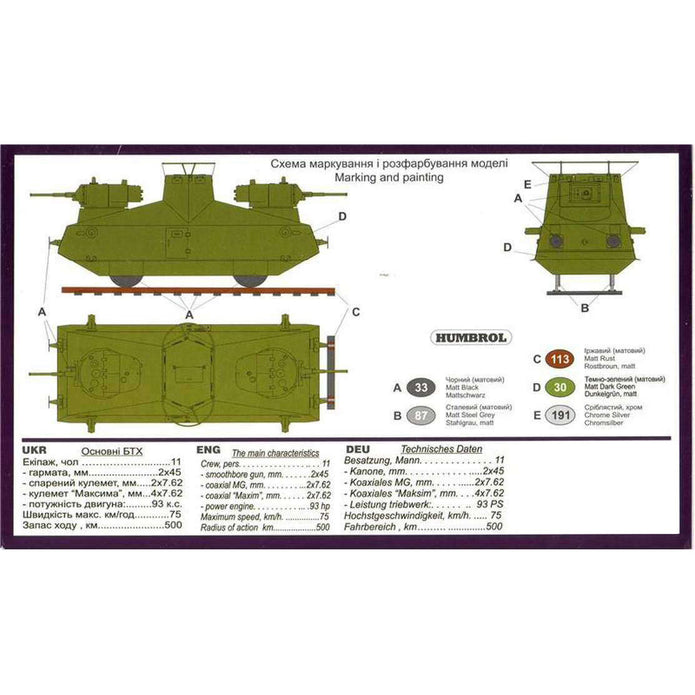 UMT 639 Motorized armored railcar D-3 Scale 1:72 Plastic Model Armoured Wagon Kit