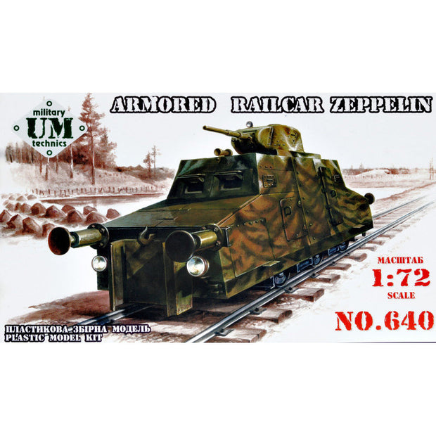 UMT 640 Armored railcar Zeppelin Scale 1:72 Plastic Model Armoured Wagon Kit