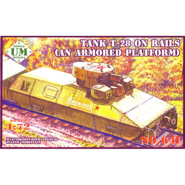 UMT 641 T-28 tank on rails (armored platform) Scale 1:72 Plastic Model Armoured Wagon Kit