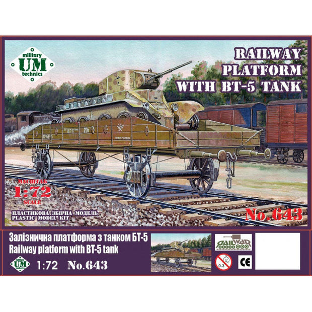 UMT 643 Railway platform with BT-5 tank Scale 1:72 Plastic Model Armoured Wagon Kit