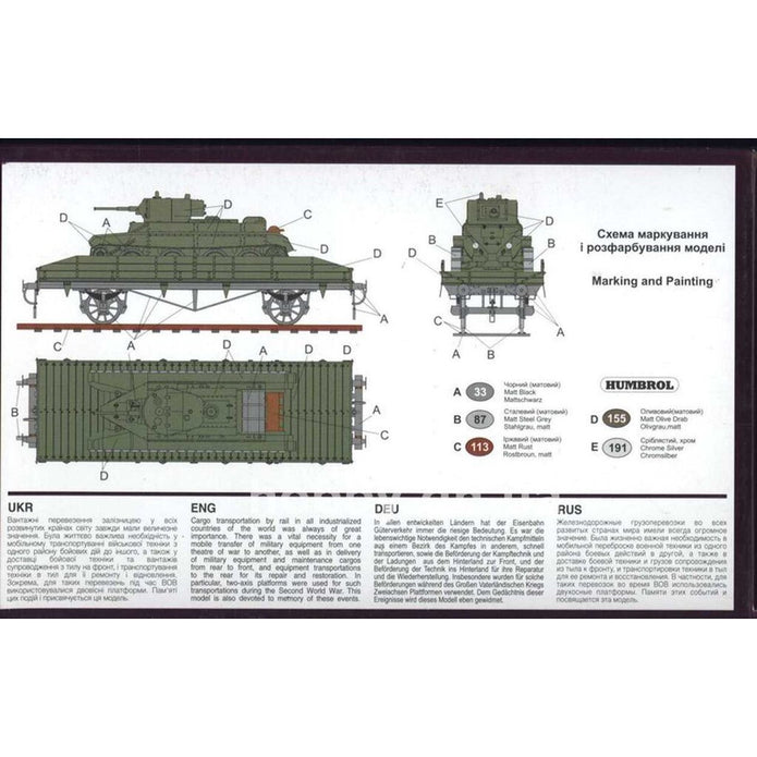 UMT 643 Railway platform with BT-5 tank Scale 1:72 Plastic Model Armoured Wagon Kit