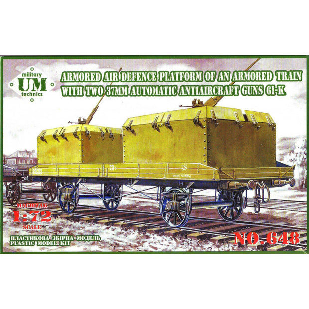 UMT 648 Armored air defense platform of an armored train Scale 1:72 Plastic Model Armoured Wagon Kit