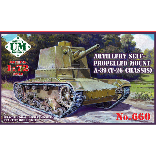UMT 660 A-39 (T-26 chassis) Soviet self propelled gun Scale 1:72 Plastic Model Self-propelled gun Kit