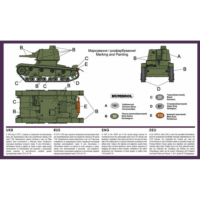 UMT 660 A-39 (T-26 chassis) Soviet self propelled gun Scale 1:72 Plastic Model Self-propelled gun Kit