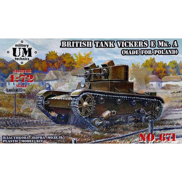 UMT 671 Vickers E Mk,A British tank (made for Poland), rubber tracks Scale 1:72 Plastic Model Tank Kit