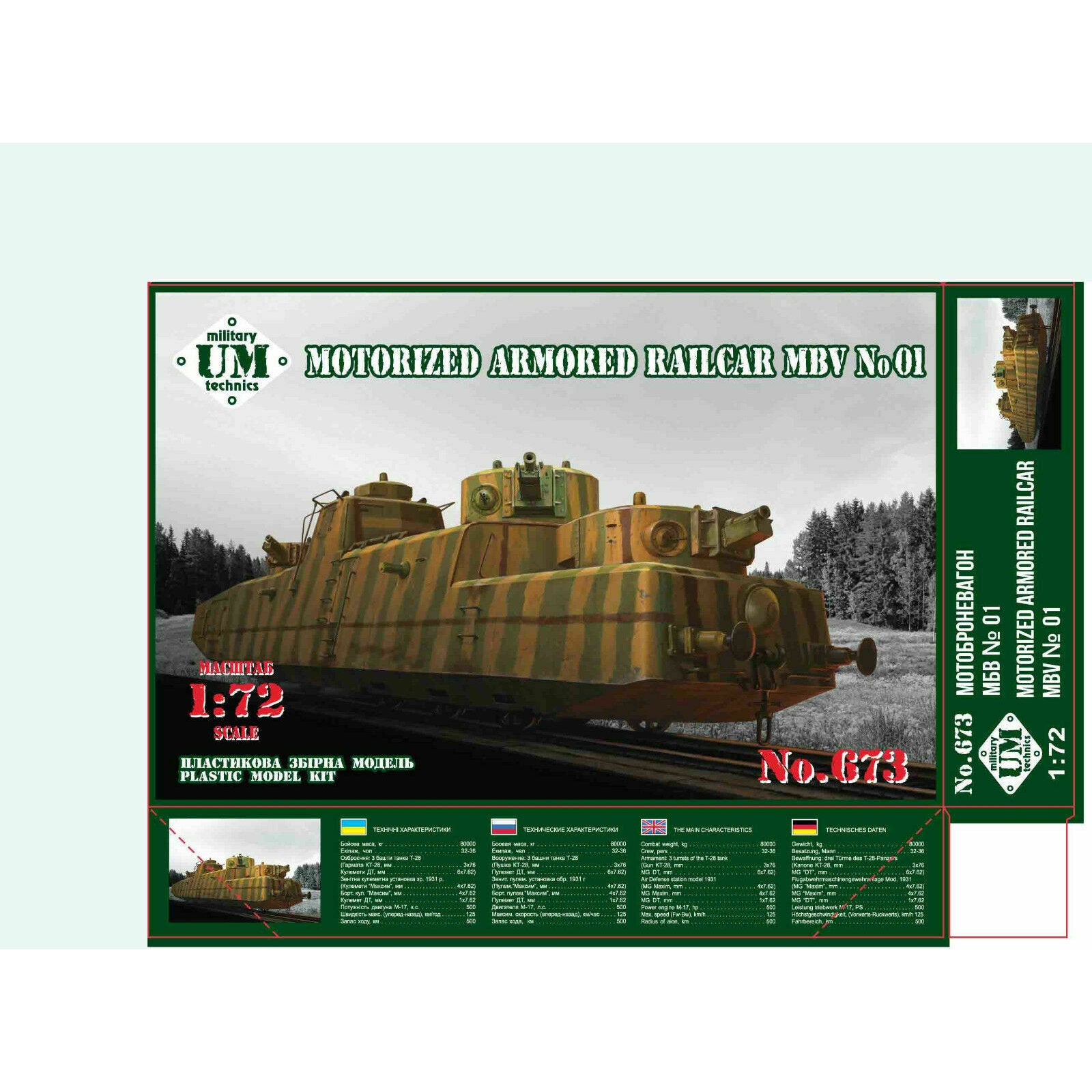 UMT 673 MBV #01 motorized armored railcar Scale 1:72 Plastic Model Armoured Wagon Kit