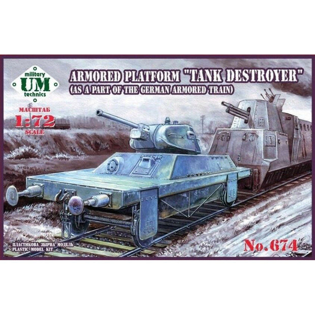 UMT 674 Armored platform "Tank destroyer" (as part of the German armored train) Scale 1:72 Plastic Model Armoured Wagon Kit