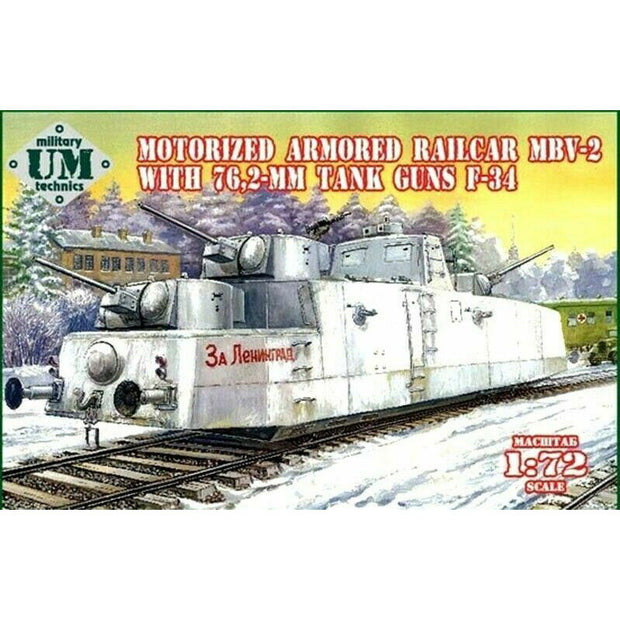 UMT 677 Motorized Armored Railcar "MBV-2" With 76,2-mm Tank Guns "F-34" Scale 1:72 Plastic Model Armoured Wagon Kit