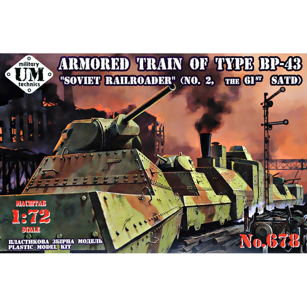 UMT 678 Armored train of type BP-43 "Soviet railroader" (в„–2, the 61st SATD) Scale 1:72 Plastic Model Armoured Train Kit