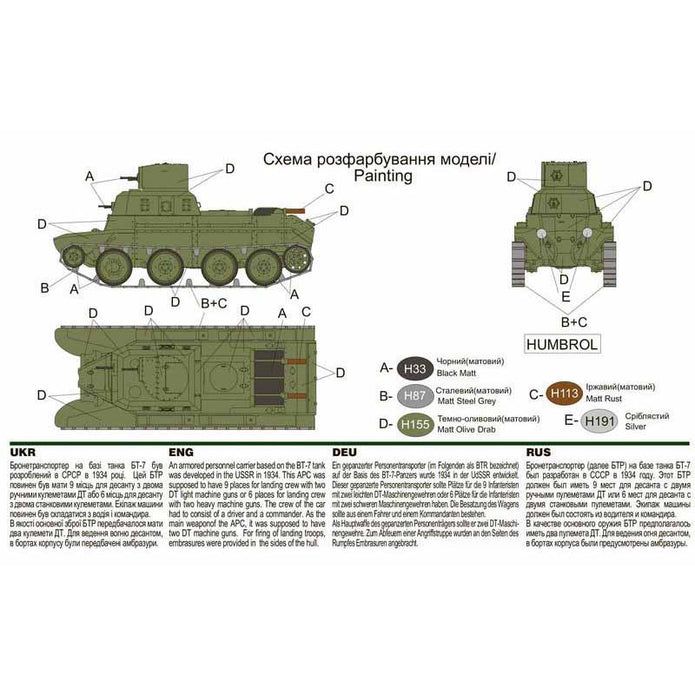 UMT 687 Armored personnel carrier based in the BT-7 tank Scale 1:72 Plastic Model Armoured personnel carrier (APC) Kit