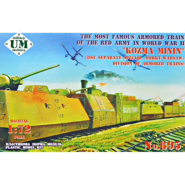 UMT 695 "Kozma Minin" (31st separate special "Gorky-Warsaw" division of armored train) WWII Scale 1:72 Plastic Model Armoured Train Kit